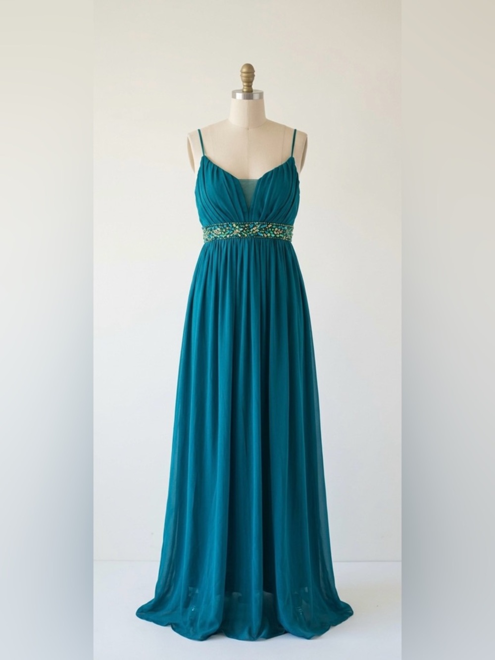 Emerald Green Maxi Dress | Beaded Waist | Elegant Formal Evening